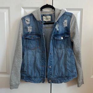 Hooded denim/fleece jacket